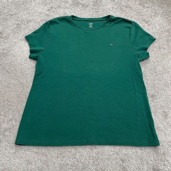 Tommy Hilfiger Logo Basic T-Shirt Womens XXL Green Cotton Short Sleeve Crew Tee - Picture 1 of 9